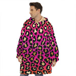 Orange And Purple Leopard Print Hoodie Blanket