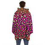 Orange And Purple Leopard Print Hoodie Blanket