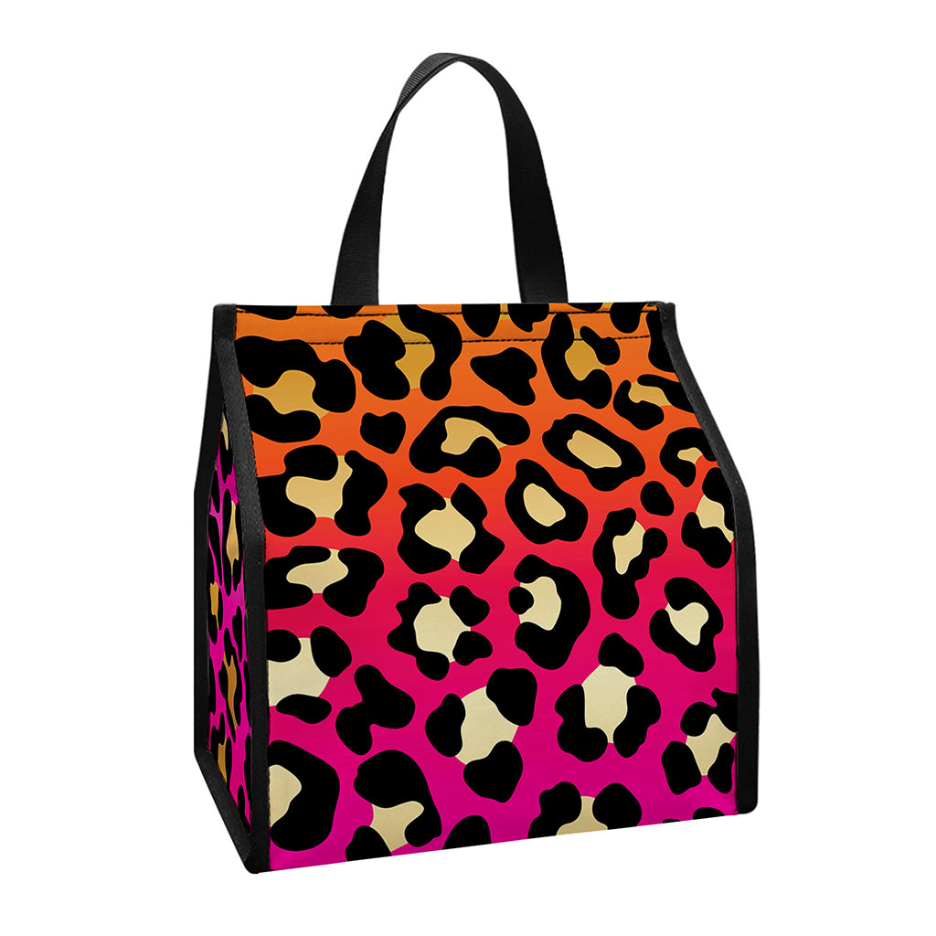 Orange And Purple Leopard Print Insulated Lunch Tote