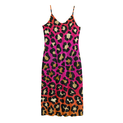 Orange And Purple Leopard Print Jersey Midi Cami Dress