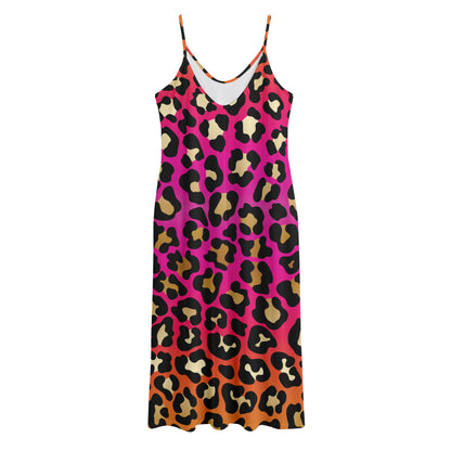 Orange And Purple Leopard Print Jersey Midi Cami Dress