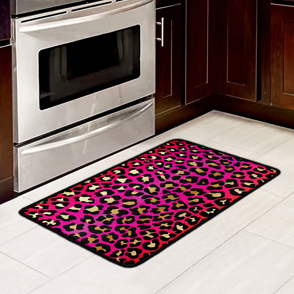 Orange And Purple Leopard Print Kitchen Mat