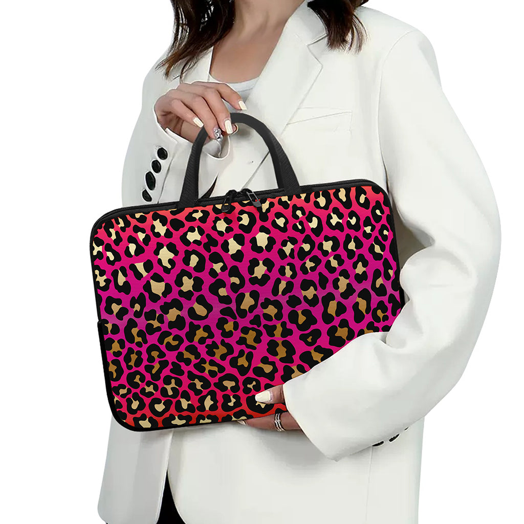 Orange And Purple Leopard Print Laptop Sleeve With Handle