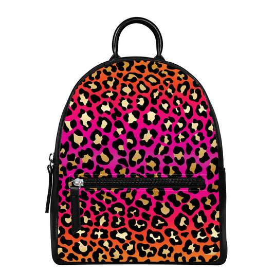 Orange And Purple Leopard Print Leather Backpack