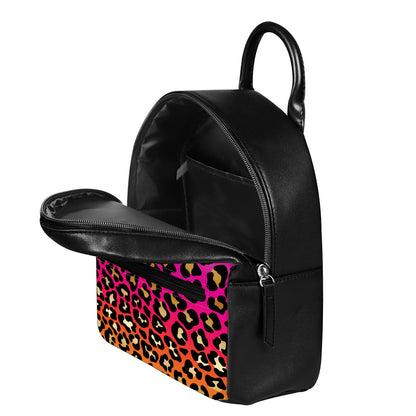 Orange And Purple Leopard Print Leather Backpack
