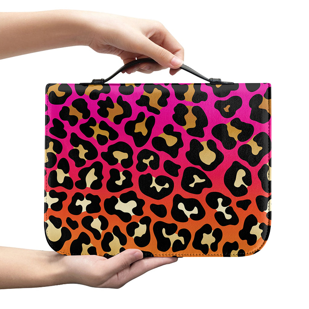 Orange And Purple Leopard Print Leather Bible Cover