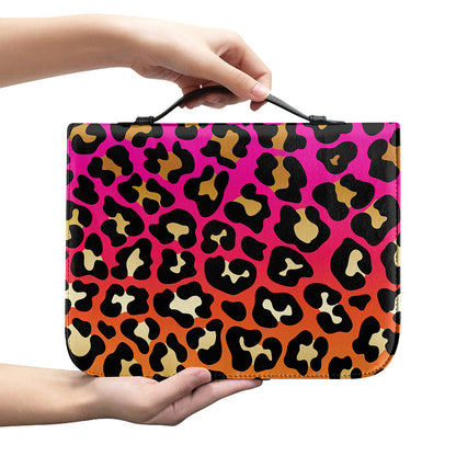 Orange And Purple Leopard Print Leather Bible Cover