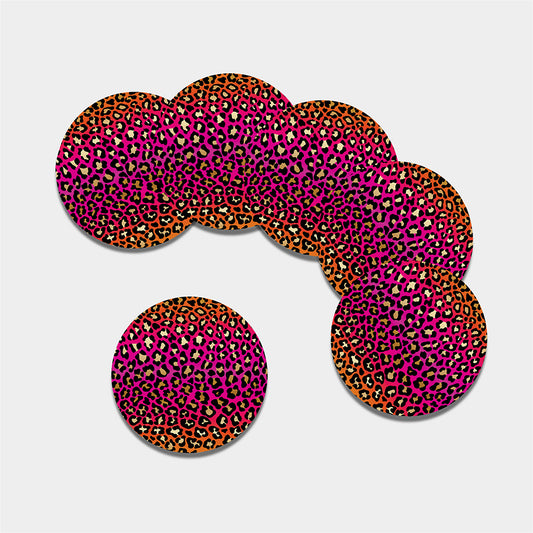 Orange And Purple Leopard Print Leather Coaster Set