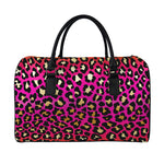 Orange And Purple Leopard Print Leather Duffle Bag