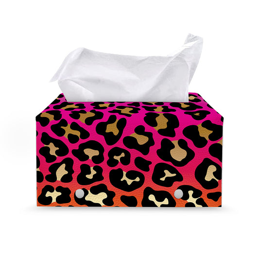 Orange And Purple Leopard Print Leather Tissue Box Cover