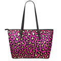 Orange And Purple Leopard Print Leather Tote Bag With Zipper
