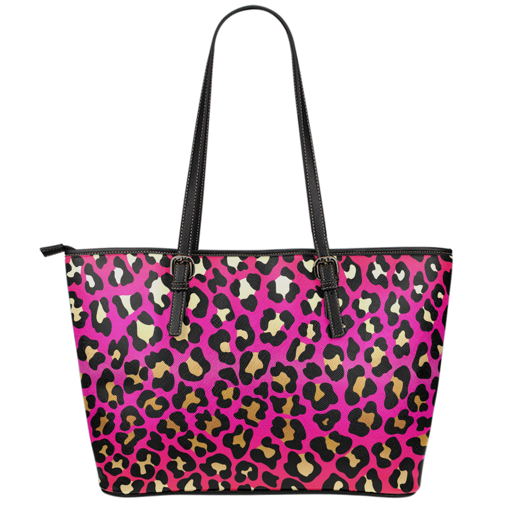 Orange And Purple Leopard Print Leather Tote Bag