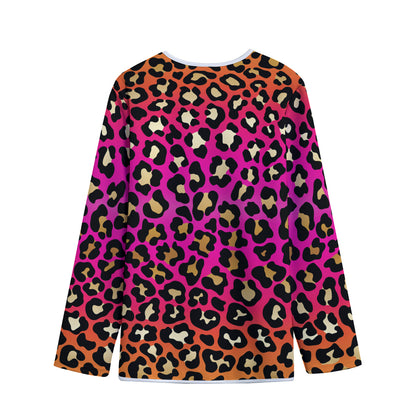 Orange And Purple Leopard Print Long Sleeve Short Coat