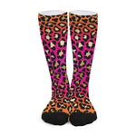 Orange And Purple Leopard Print Long Socks