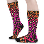 Orange And Purple Leopard Print Long Socks