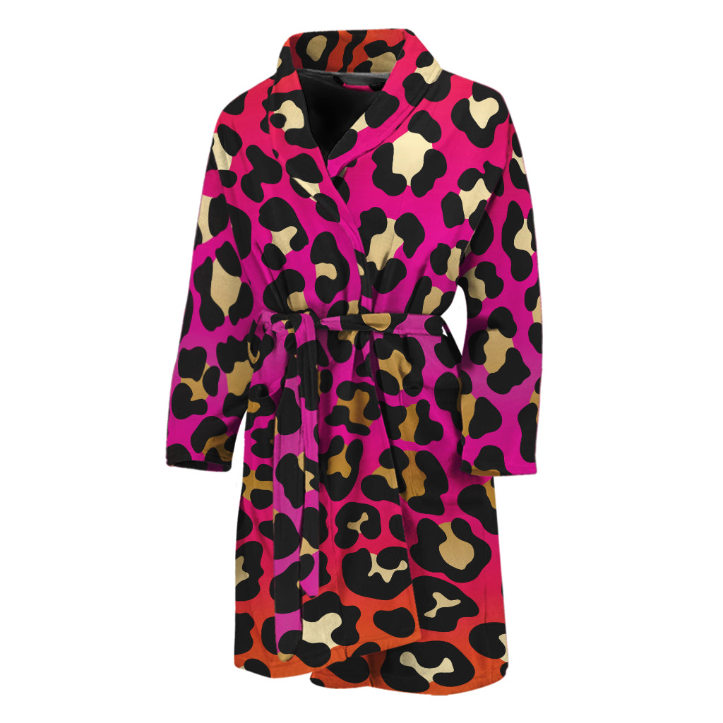 Orange And Purple Leopard Print Men's Bathrobe
