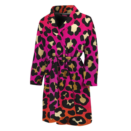 Orange And Purple Leopard Print Men's Bathrobe