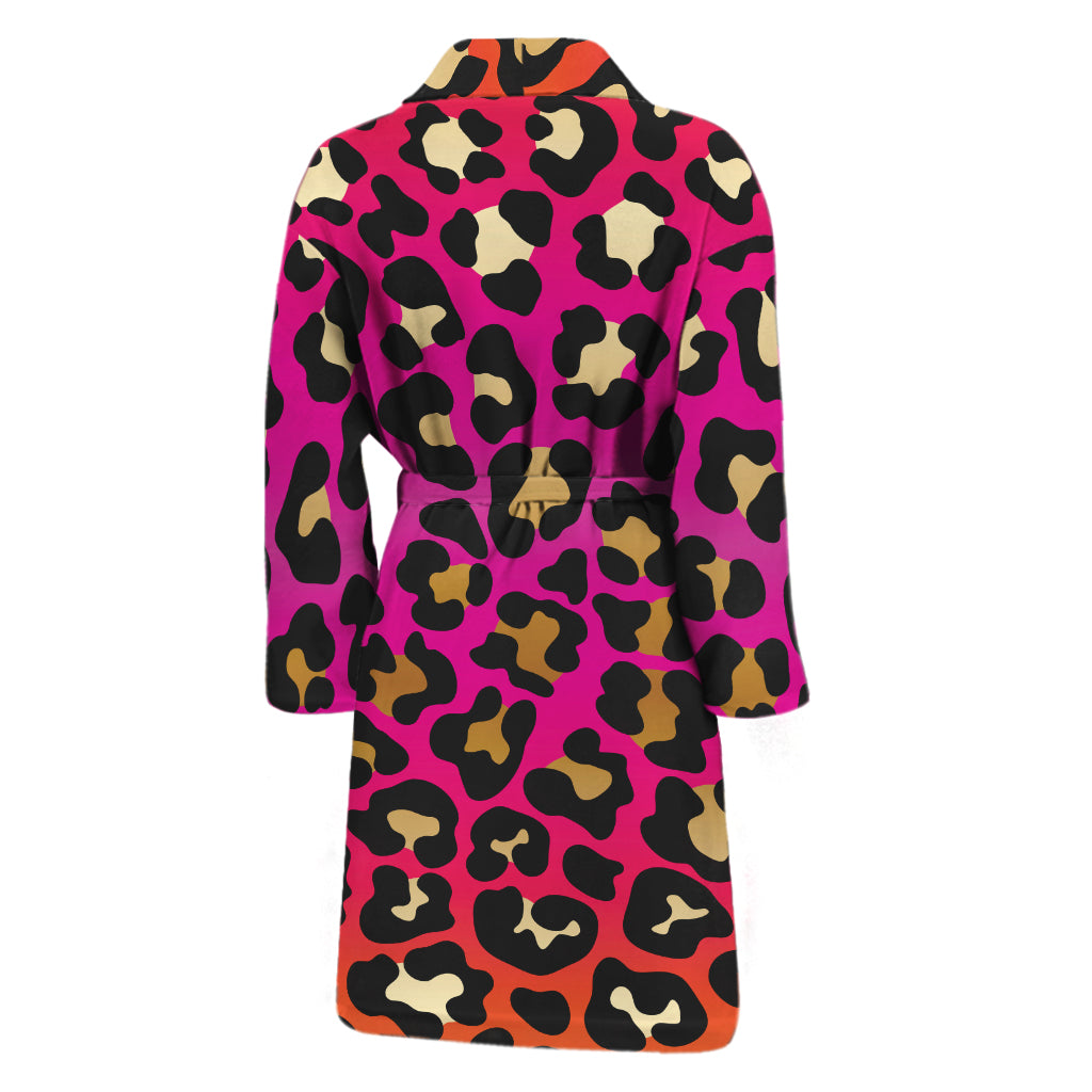 Orange And Purple Leopard Print Men's Bathrobe