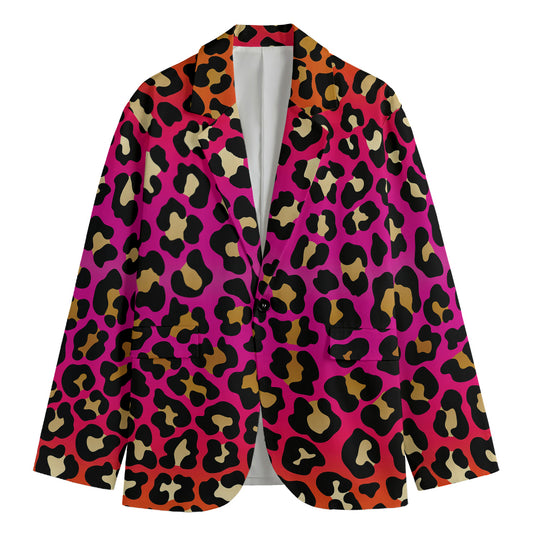 Orange And Purple Leopard Print Men's Blazer