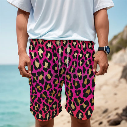 Orange And Purple Leopard Print Men's Cargo Shorts