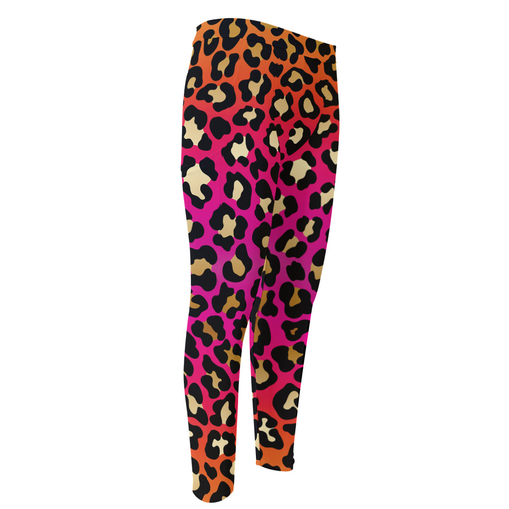 Orange And Purple Leopard Print Men's Compression Pants