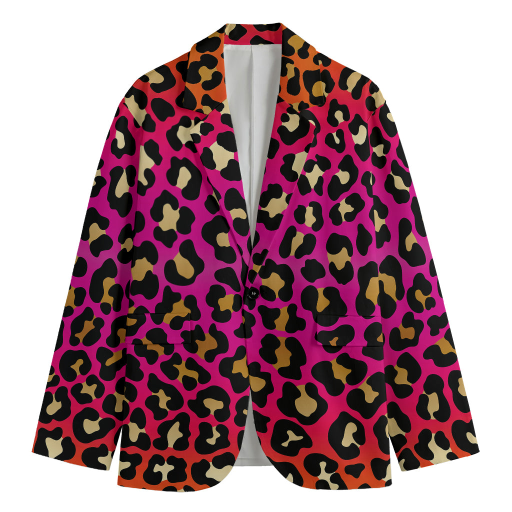 Orange And Purple Leopard Print Men's Cotton Blazer