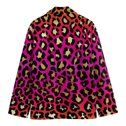 Orange And Purple Leopard Print Men's Cotton Blazer
