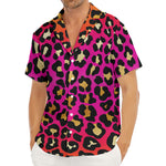 Orange And Purple Leopard Print Men's Deep V-Neck Shirt