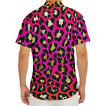 Orange And Purple Leopard Print Men's Deep V-Neck Shirt