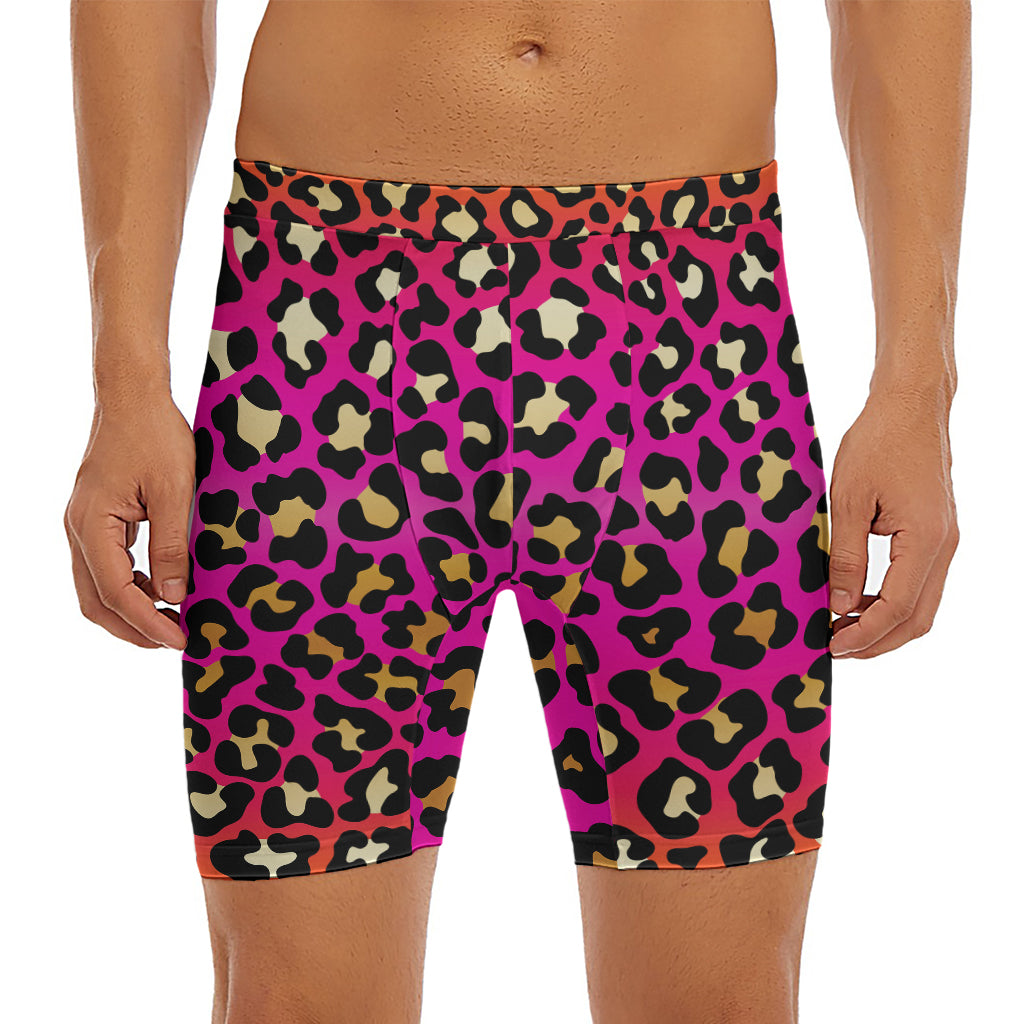 Orange And Purple Leopard Print Men's Long Boxer Briefs