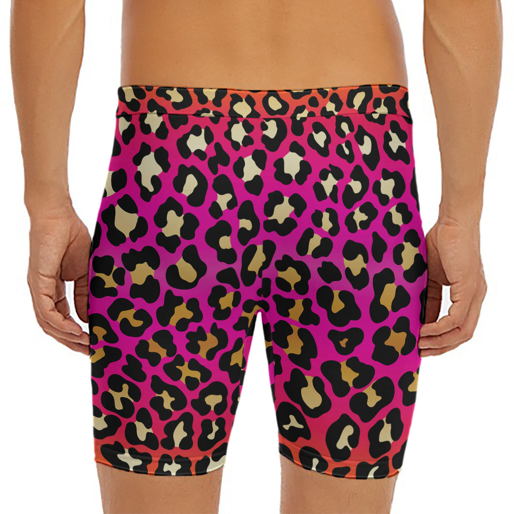 Orange And Purple Leopard Print Men's Long Boxer Briefs