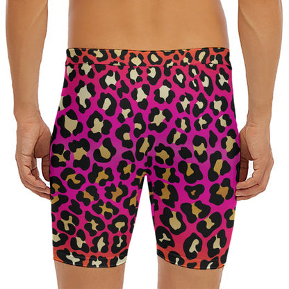 Orange And Purple Leopard Print Men's Long Boxer Briefs