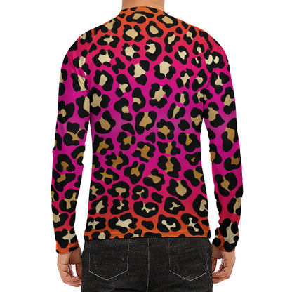 Orange And Purple Leopard Print Men's Long Sleeve Rash Guard