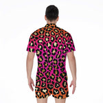 Orange And Purple Leopard Print Men's Rompers