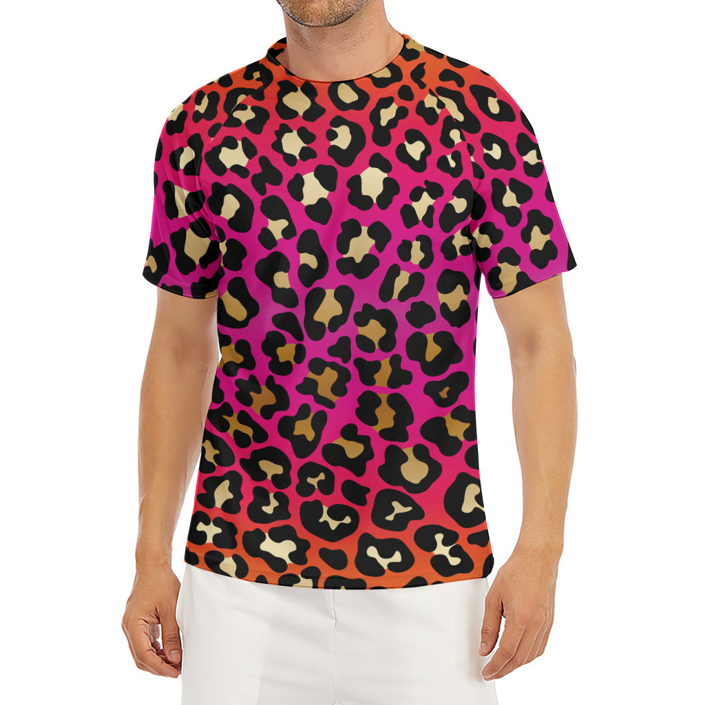Orange And Purple Leopard Print Men's Short Sleeve Rash Guard