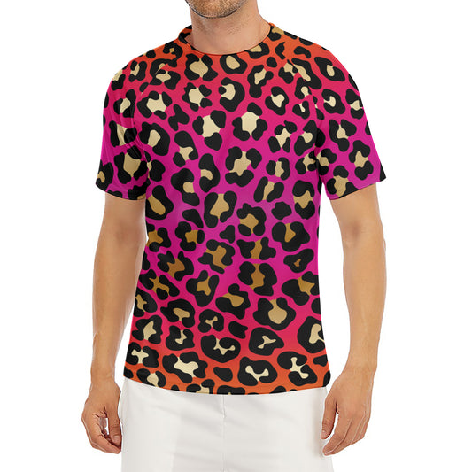 Orange And Purple Leopard Print Men's Short Sleeve Rash Guard
