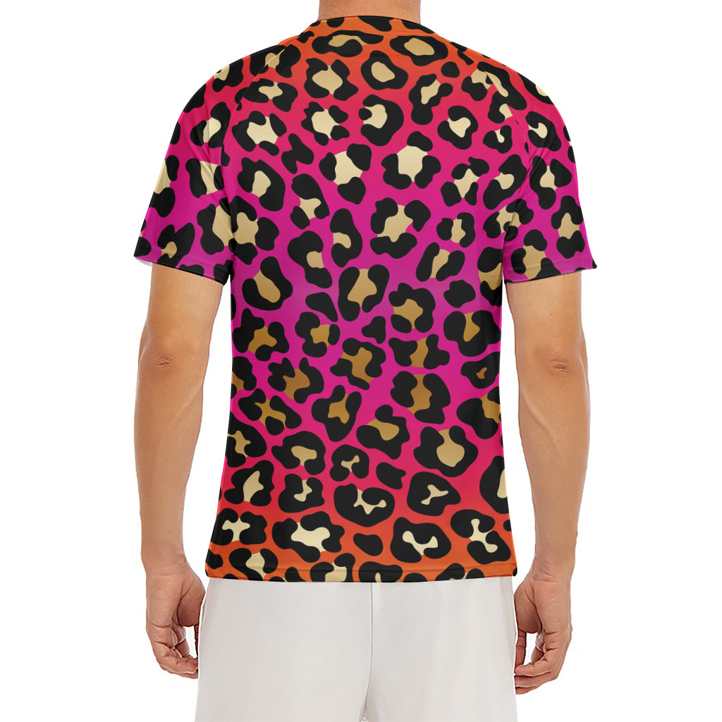 Orange And Purple Leopard Print Men's Short Sleeve Rash Guard