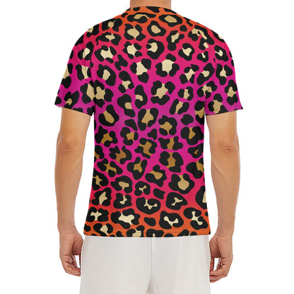 Orange And Purple Leopard Print Men's Short Sleeve Rash Guard