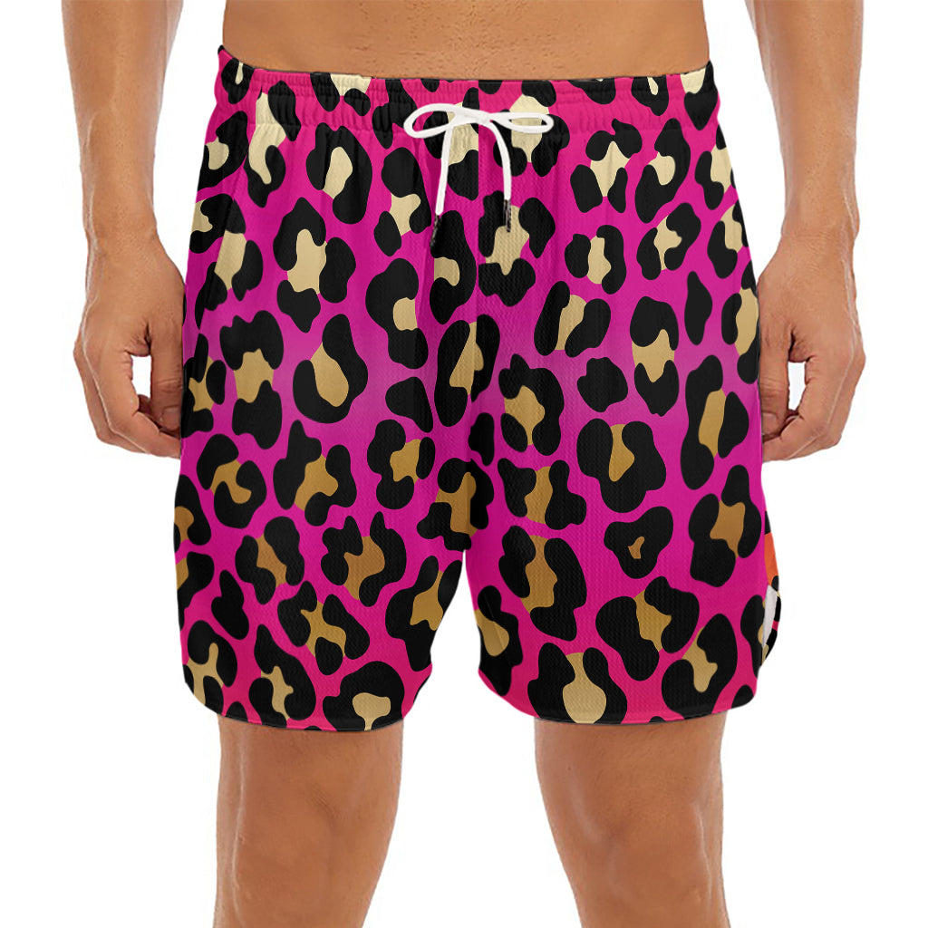 Orange And Purple Leopard Print Men's Split Running Shorts