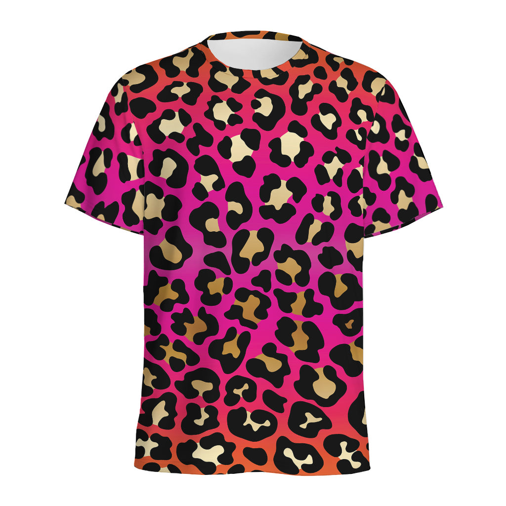 Orange And Purple Leopard Print Men's Sports T-Shirt