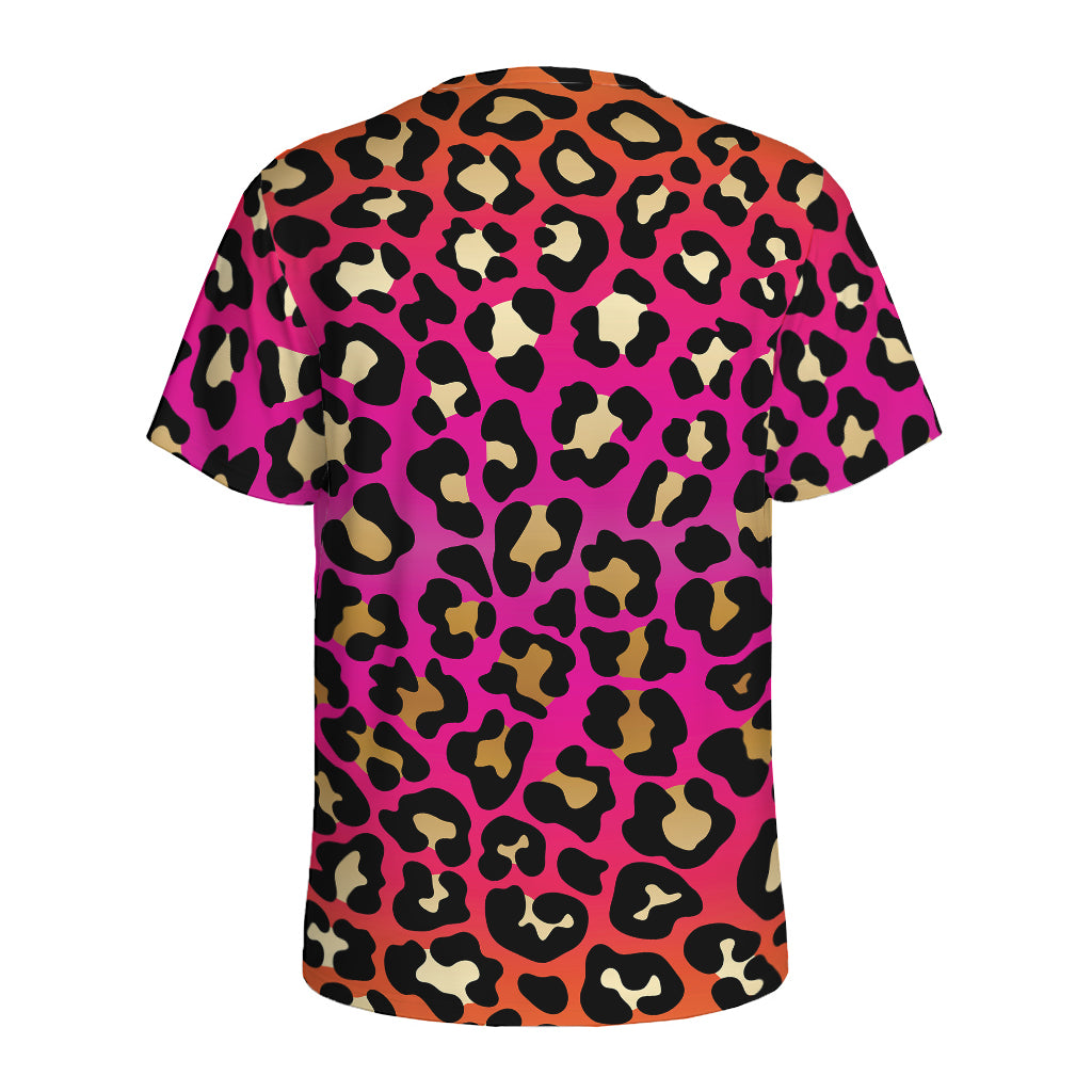 Orange And Purple Leopard Print Men's Sports T-Shirt