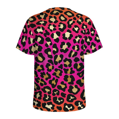 Orange And Purple Leopard Print Men's Sports T-Shirt