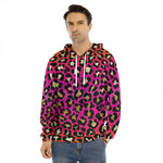 Orange And Purple Leopard Print Men's Velvet Pullover Hoodie