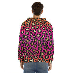 Orange And Purple Leopard Print Men's Velvet Pullover Hoodie