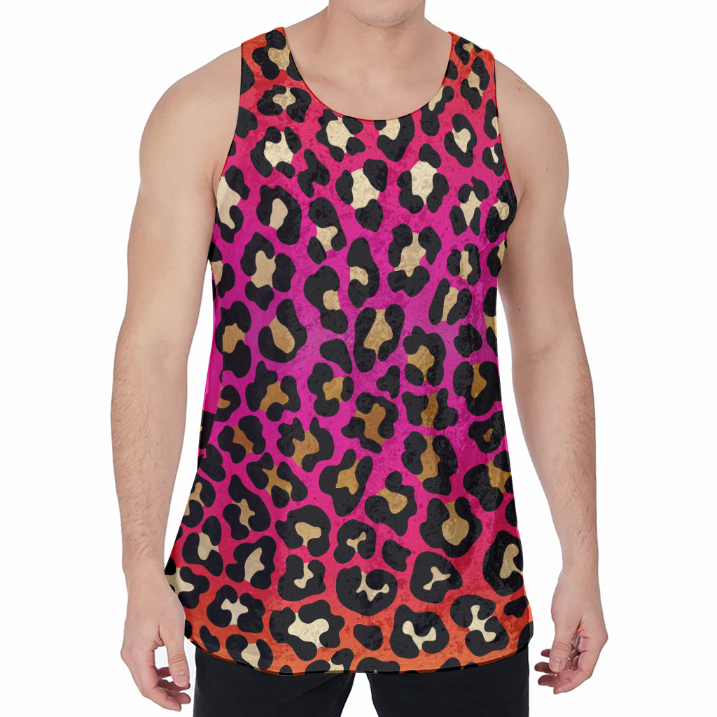 Orange And Purple Leopard Print Men's Velvet Tank Top