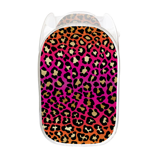 Orange And Purple Leopard Print Mesh Laundry Hamper
