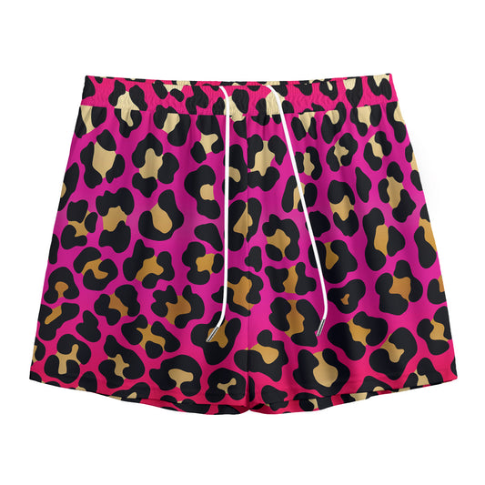 Orange And Purple Leopard Print Mesh Shorts
