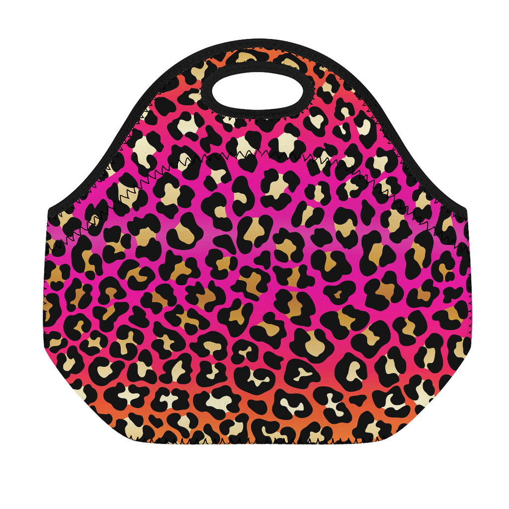 Orange And Purple Leopard Print Neoprene Lunch Bag
