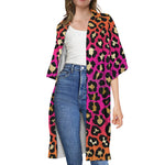 Orange And Purple Leopard Print Open Front Beach Cover Up