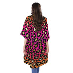 Orange And Purple Leopard Print Open Front Beach Cover Up